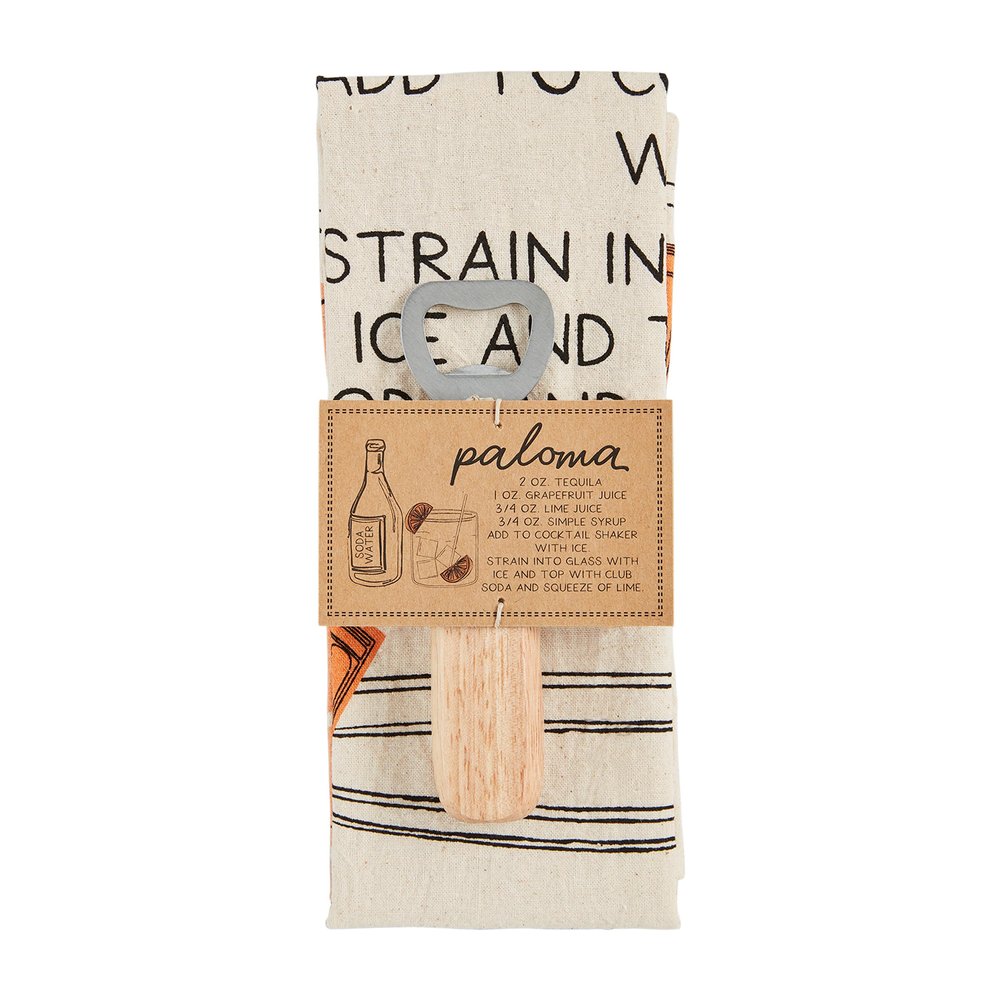Mud Pie Paloma Cocktail Towel Set; Towel 26" x 16 1/2" | Opener 6 1/2"