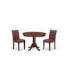 East West Furniture HLAS3-MAH-26 3 Piece Modern Dining Table Set Includes A Wood Dining Table and 2 Burgundy Polyester Fabric Mid Century Modern Chairs, Mahogany view 1
