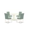 East West Furniture SHAS5-WHI-43 5 Piece Dinner Table Set contain A Modern Dining Table and 4 Willow Green Polyester Fabric Upholstered Dining Chairs, Linen White view 1