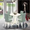 East West Furniture SHAS5-WHI-43 5 Piece Dinner Table Set contain A Modern Dining Table and 4 Willow Green Polyester Fabric Upholstered Dining Chairs, Linen White view 2