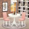 East West Furniture HLAS3-LWH-42 3 Piece Dinner Table Set Includes A Wood Table and 2 Beige Red Polyester Fabric Dining Chairs with Stylish Back- Linen White Finish view 2