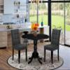 East West Furniture DLAS3-BLK-12 3 Piece Dining Table Set contain A Wood Table and 2 Dark Gray Polyester Fabric Dinner Chairs with Stylish Back- Black Finish view 2