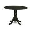 East West Furniture DLAS3-BLK-12 3 Piece Dining Table Set contain A Wood Table and 2 Dark Gray Polyester Fabric Dinner Chairs with Stylish Back- Black Finish view 3