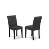 East West Furniture DLAS3-BLK-12 3 Piece Dining Table Set contain A Wood Table and 2 Dark Gray Polyester Fabric Dinner Chairs with Stylish Back- Black Finish view 4