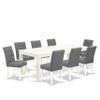 East West Furniture LGAS9-LWH-41 9 Piece Dining Table Set Includes A Wooden Table and 8 Platinum Gray Polyester Fabric Dinner Chairs with Stylish Back- Linen White Finish view 1