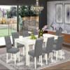 East West Furniture LGAS9-LWH-41 9 Piece Dining Table Set Includes A Wooden Table and 8 Platinum Gray Polyester Fabric Dinner Chairs with Stylish Back- Linen White Finish view 2