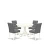 East West Furniture HLAS5-LWH-41 5 Piece Kitchen Table Set contain A Wooden Table and 4 Platinum Gray Polyester Fabric Dining Chairs with Stylish Back- Linen White Finish view 1
