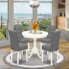 East West Furniture HLAS5-LWH-41 5 Piece Kitchen Table Set contain A Wooden Table and 4 Platinum Gray Polyester Fabric Dining Chairs with Stylish Back- Linen White Finish view 2