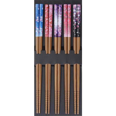 Sakura Flowers Japanese Bamboo Chopsticks Set, 5 Pairs, Made in Japan