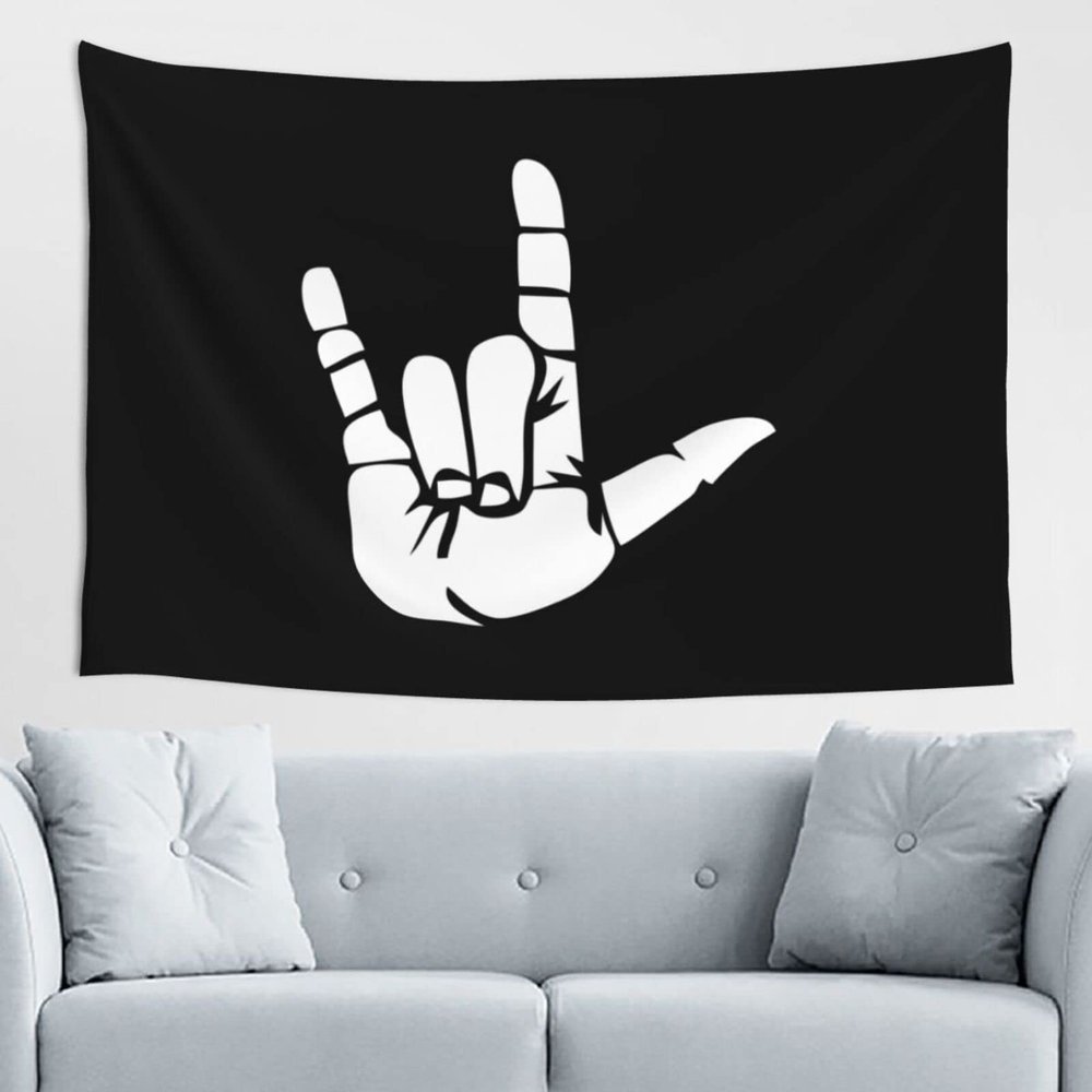 BERULL I Love You Asl American Sign Language Tapestry Wall Hanging Decoration Blanket Bedroom Living Room Dormitory Tapestry 60 * 40 Inch Parade Tapestry