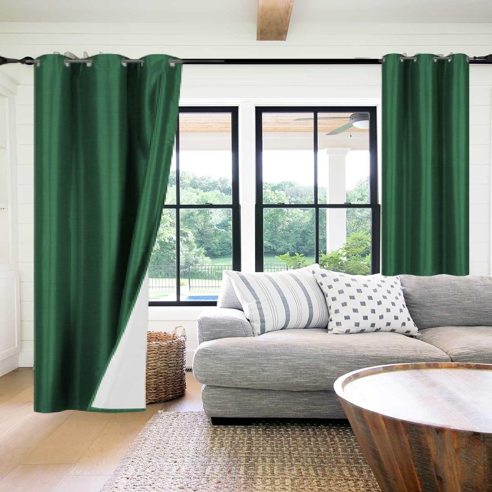 1 Piece Faux Silk Blackout Curtains Thermal Insulated Panel 3 Pass K86 Coating Grommet Top 35" X 95" (Dark Green Hunter)