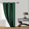 1 Piece Faux Silk Blackout Curtains Thermal Insulated Panel 3 Pass K86 Coating Grommet Top 35" X 95" (Dark Green Hunter) view 2