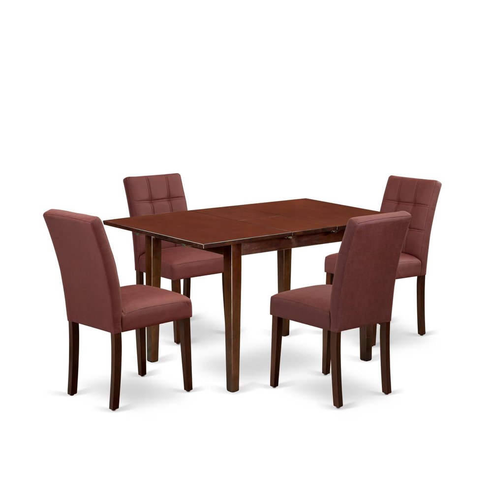 East West Furniture NFAS5-MAH-26 5 Piece Kitchen Table Set Includes A Mid Century Table and 4 Burgundy Polyester Fabric Parson Chairs, Mahogany