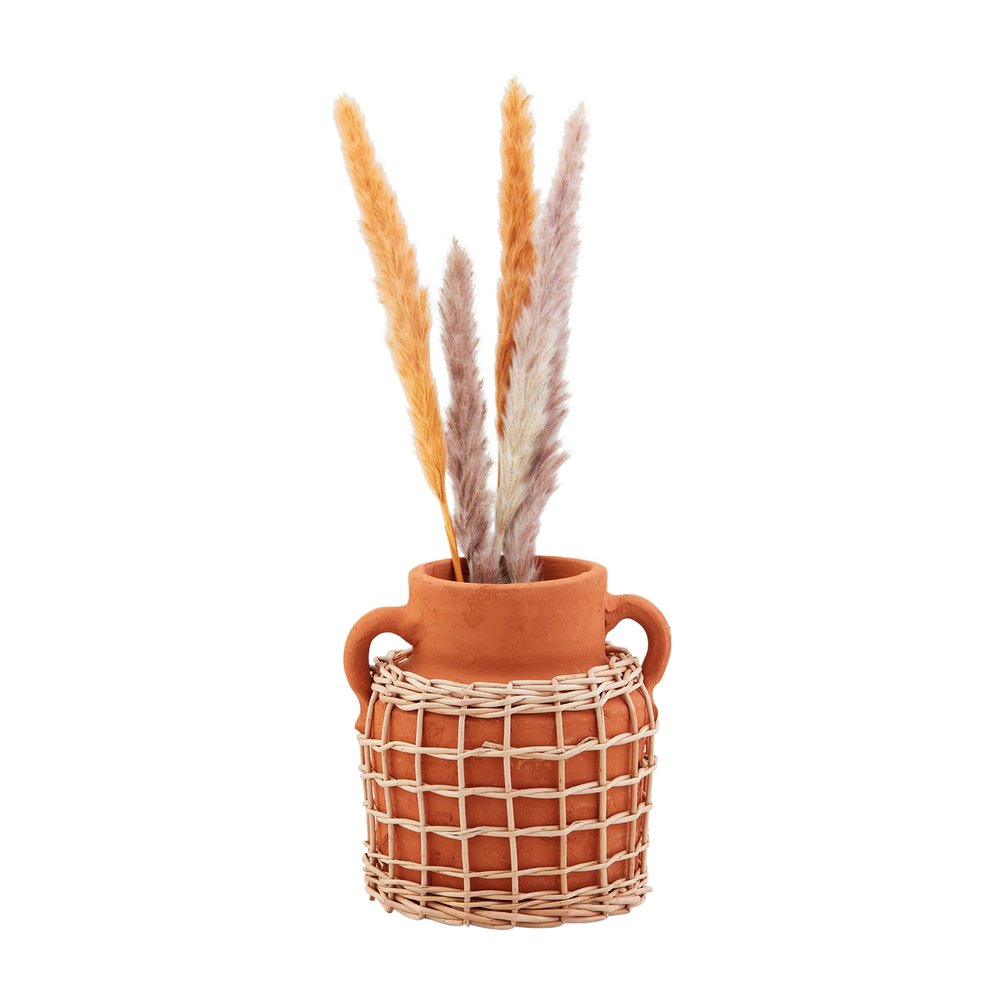 Mud Pie Large Terracotta Rattan Vase; 7 1/4" x 6" Dia