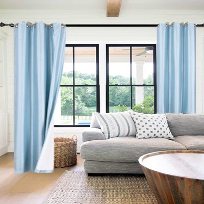 1 Piece Faux Silk Blackout Curtains Thermal Insulated Panel 3 Pass K86 Coating Grommet Top 35" x 108" (Light Blue)