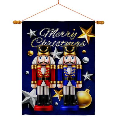 Breeze Decor Christmas Winter Tapestry Wood Dowel Set Rod Home Banner Textile Poster Flag Stand Pole Room Wall Scroll Hanging Funny White Elephant Nutcrackers Indoor Decor, Xmas Gifts Made in USA