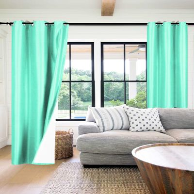 1 Piece Faux Silk Blackout Curtains Thermal Insulated Panel 3 Pass K86 Coating Grommet Top 35" x 108" (Mint Green)