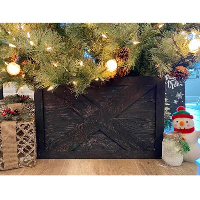 BARNWOODUSA Christmas Tree Collar or Box Made of Reclaimed Wood  Rustic Tree Skirt Replacement Blocks, Adds Farmhouse Charm  Natural, Hook-&-Loop Strip Panels 37x27 in., Black