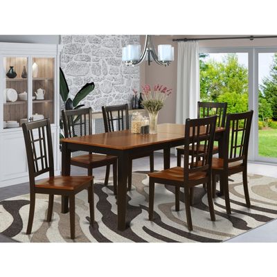 HomeStock Dining Room Set 7 Piece - Solid Wood Table & Chairs, Cherry Finish, Butterfly Leaf, Family Size