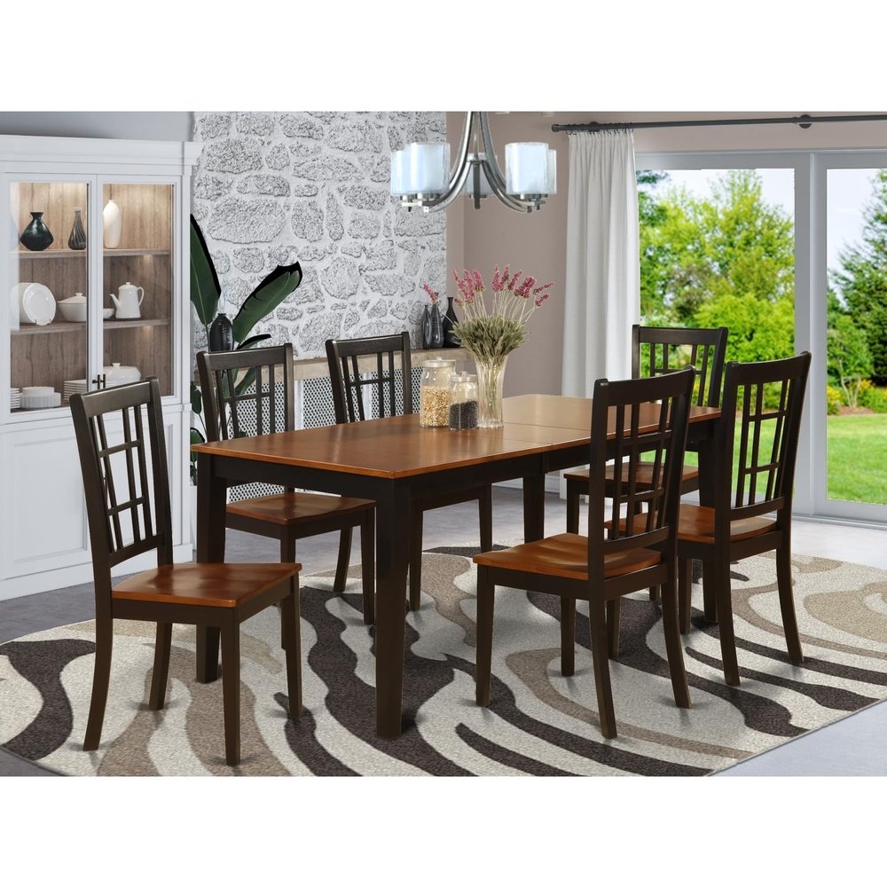 HomeStock Dining Room Set 7 Piece - Solid Wood Table & Chairs, Cherry Finish, Butterfly Leaf, Family Size
