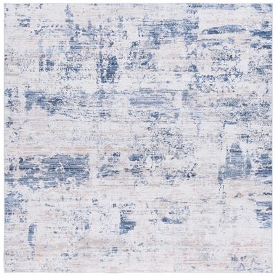 SAFAVIEH Washable Rug Tacoma Collection - 6' Square, Beige & Blue, Slip Resistant & Easy to Clean, Ideal for Living Room, Bedroom, Home Office, Dining Space (TAC944B)