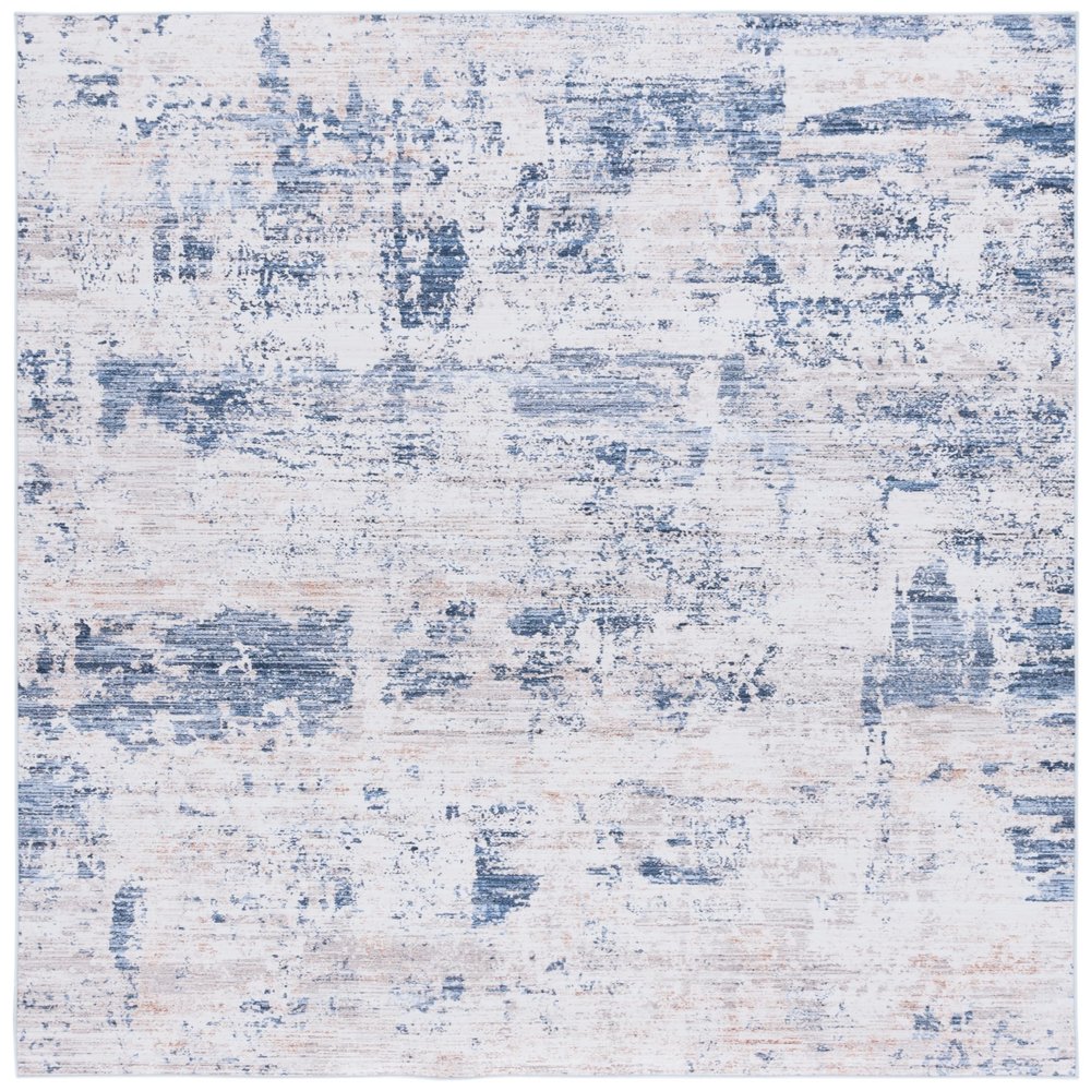 SAFAVIEH Washable Rug Tacoma Collection - 6' Square, Beige & Blue, Slip Resistant & Easy to Clean, Ideal for Living Room, Bedroom, Home Office, Dining Space (TAC944B)