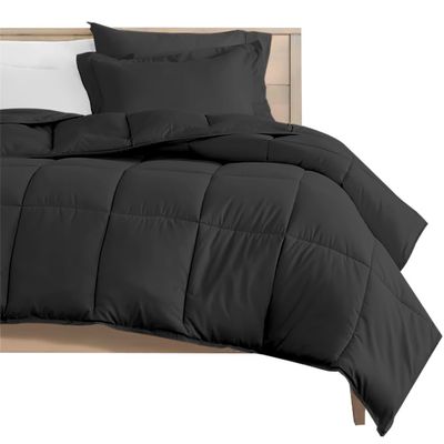 RAJVEER TEXTILE All Season Down Alternative 300GSM Quilted Comforter with 2 Pillow Sham - Microfiber Duvet Insert with Corner Tabs- Bed Comforter, Twin/Twin XL(68" X 90") Colour-Dark Grey