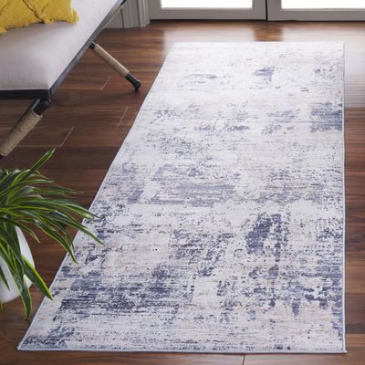 SAFAVIEH Washable Rug Tacoma Collection - 2'6" x 8' Runner, Beige & Blue, Slip Resistant & Easy to Clean, Ideal for Hallway, Foyer, Entryway, Bedroom (TAC944B)