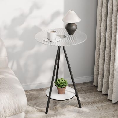 2-Tier End Table, Side Table with Tempered Glass Top, Round Side Table with Metal Legs, Small Accent Table Snack Table for Living Room, Bedroom, Small Space, Easy Assembly ( Color : Corrugated , Size