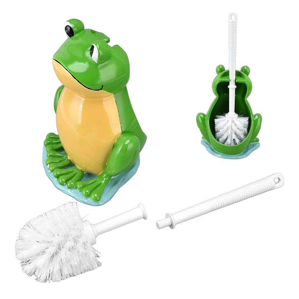 Green Frog Toilet Bowl Brush and Holder Set, Toilet Cleaner Brush, Toilet Scrubber Cleaning Brush with Solid Handle and Durable Bristles for Bathroom Deep Cleaning