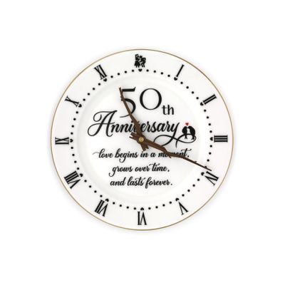 Treble Bee 50th Anniversary Porcelain Clock with Gold Trim, 50 Year Wedding Gifts Idea for Parents, Unique 50th Anniversary Decorations for Husband or Wife -10 inch