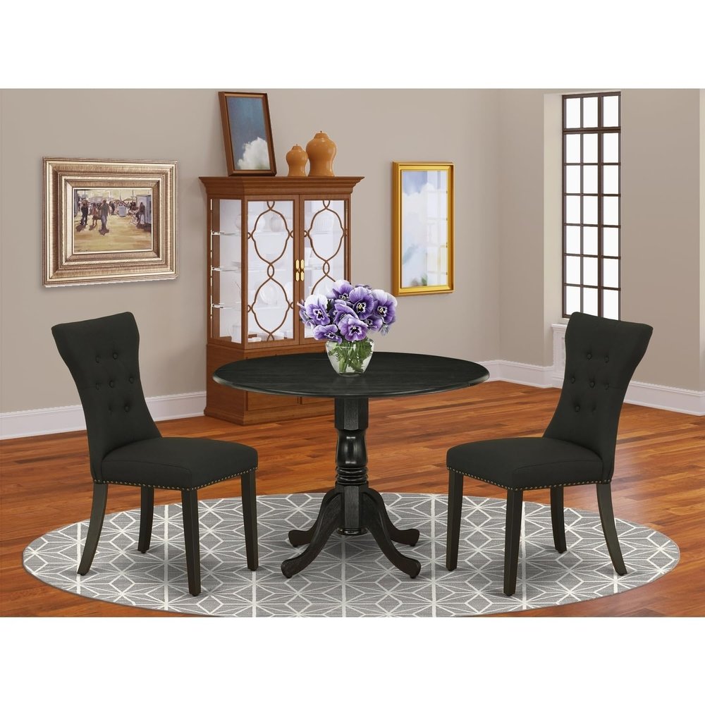 HomeStock Round Kitchen Dining Table Set with 2 Parsons Chairs - Modern Black Finish