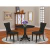 HomeStock Round Kitchen Dining Table Set with 2 Parsons Chairs - Modern Black Finish view 1