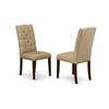 HomeStock Neo-Classical Nostalgia 3-Pc Kitchen Table Set ncluded A Round Kitchen Table & 2 Kitchen- Chairs, Dark Khaki Fabric Dining Room Chairs Seat with Mahogany Finish view 3
