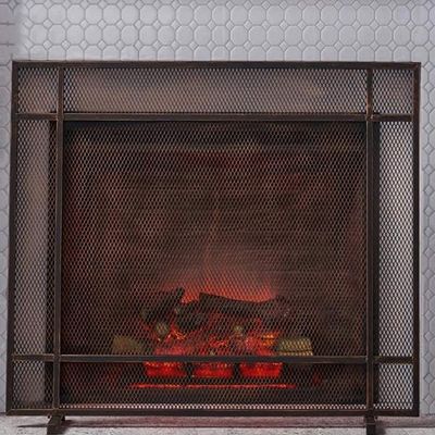 Spark Protection Fire Spark Guard Screen Black/Gold Modern Metal Scrollwork Single Panel Fireplace Screen, Freestanding Spark Guard Fire Place Door for Baby, Pets & Dogs Safety Feito na China