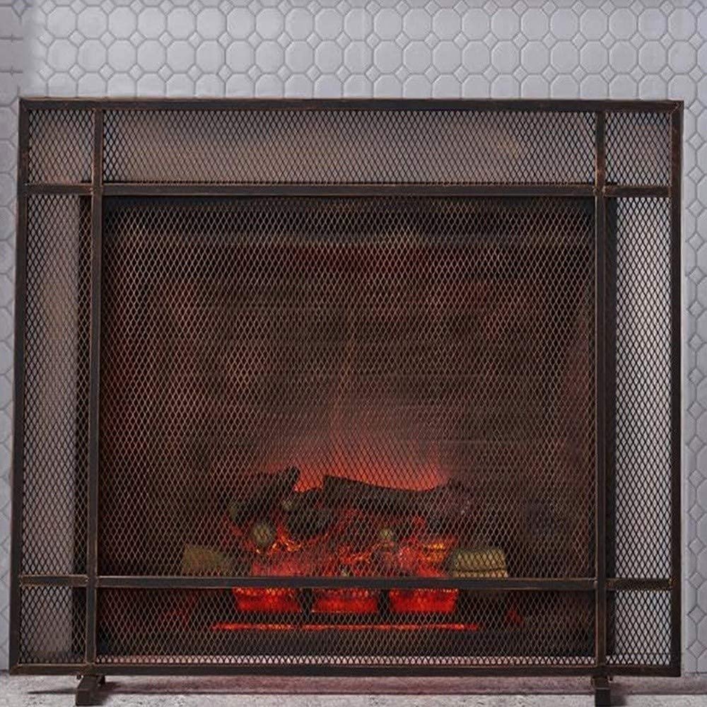 Spark Protection Fire Spark Guard Screen Black/Gold Modern Metal Scrollwork Single Panel Fireplace Screen, Freestanding Spark Guard Fire Place Door for Baby, Pets & Dogs Safety Feito na China