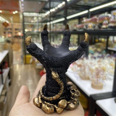 GAJUST 1pc 4inch Dragon Claw Sphere Holder Skull Snake Crystal Magic Ball Display Stand Resin Crafts Ornament Collectable Decorative (Color : Black Gold)