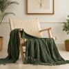 EverGrace Soft Chenille Throw Blanket for Couch, Cozy Plush Fuzzy Decorative Chenille Knit Throw Blanket with Tassels, Lightweight Blanket and Throws for Bed Sofa Gift Home Decor, Olive Green 50"x60" view 1