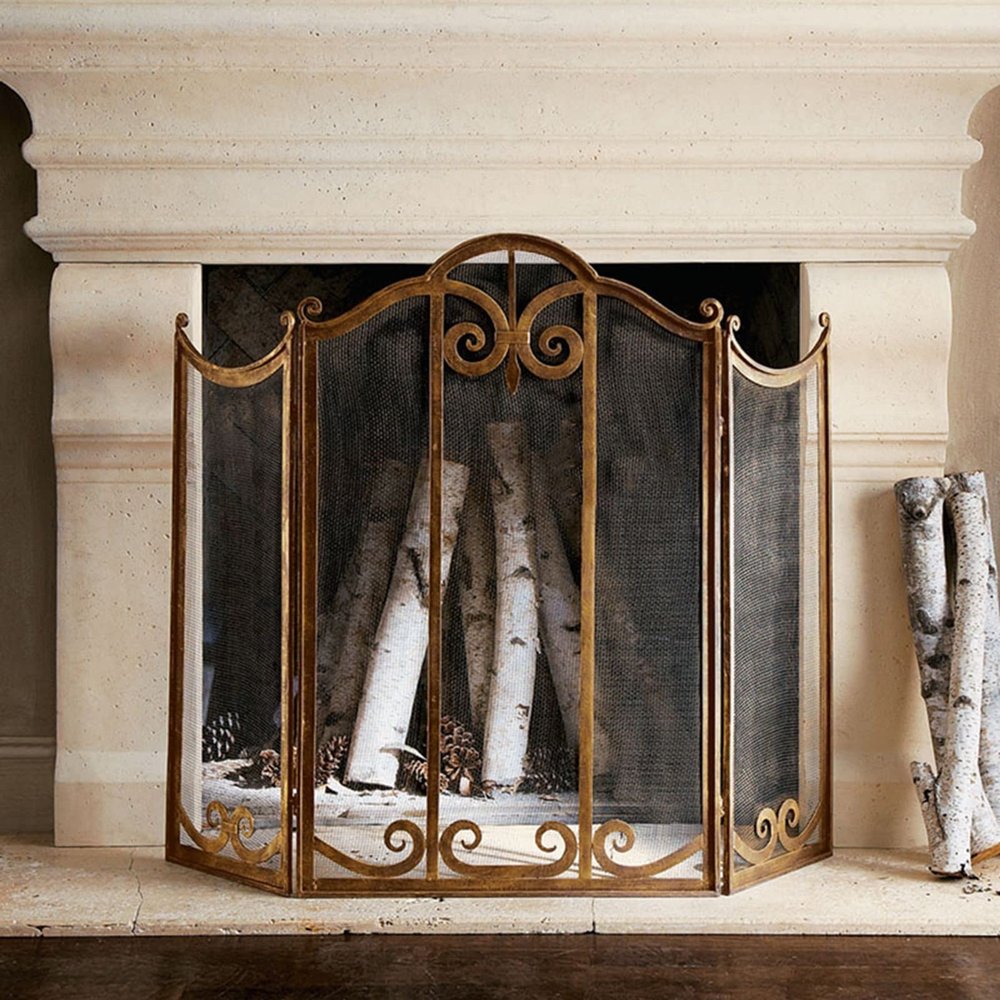 Fire Guard Distressed Antique Finish Brass Fire Guard Fireplace Screen, Foldable Open Fire Spark Flame Barrier Free Standing, 70cm - 90cm Height Optional (Size : 70cm(27 9/16")) (90cm(35 7/16")