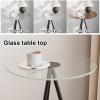 2-Tier End Table, Side Table with Tempered Glass Top, Round Side Table with Metal Legs, Small Accent Table Snack Table for Living Room, Bedroom, Small Space, Easy Assembly ( Color : Brown , Size : +Bl view 3