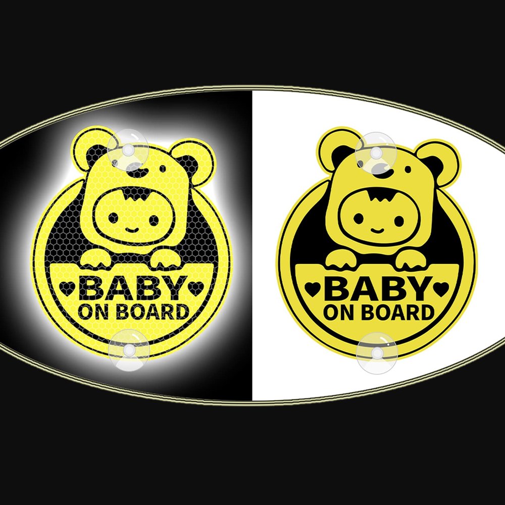Nouiroy Double-Side Baby on Board Sign with Suction Cups, Reflective Surf Baby On Board PVC Car Decals Cute Reflective Baby Safety Warning Car Decal (Koala, Yellow)