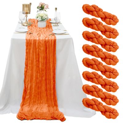 8 Pack Orange Cheesecloth Table Runner 10Ft Gauze Cheese Cloth Table Runner 35x120Inch Boho Table Runners for Wedding Banquet Event Anniversary Bridal Baby Shower Birthday Party Engagement Table Dcor