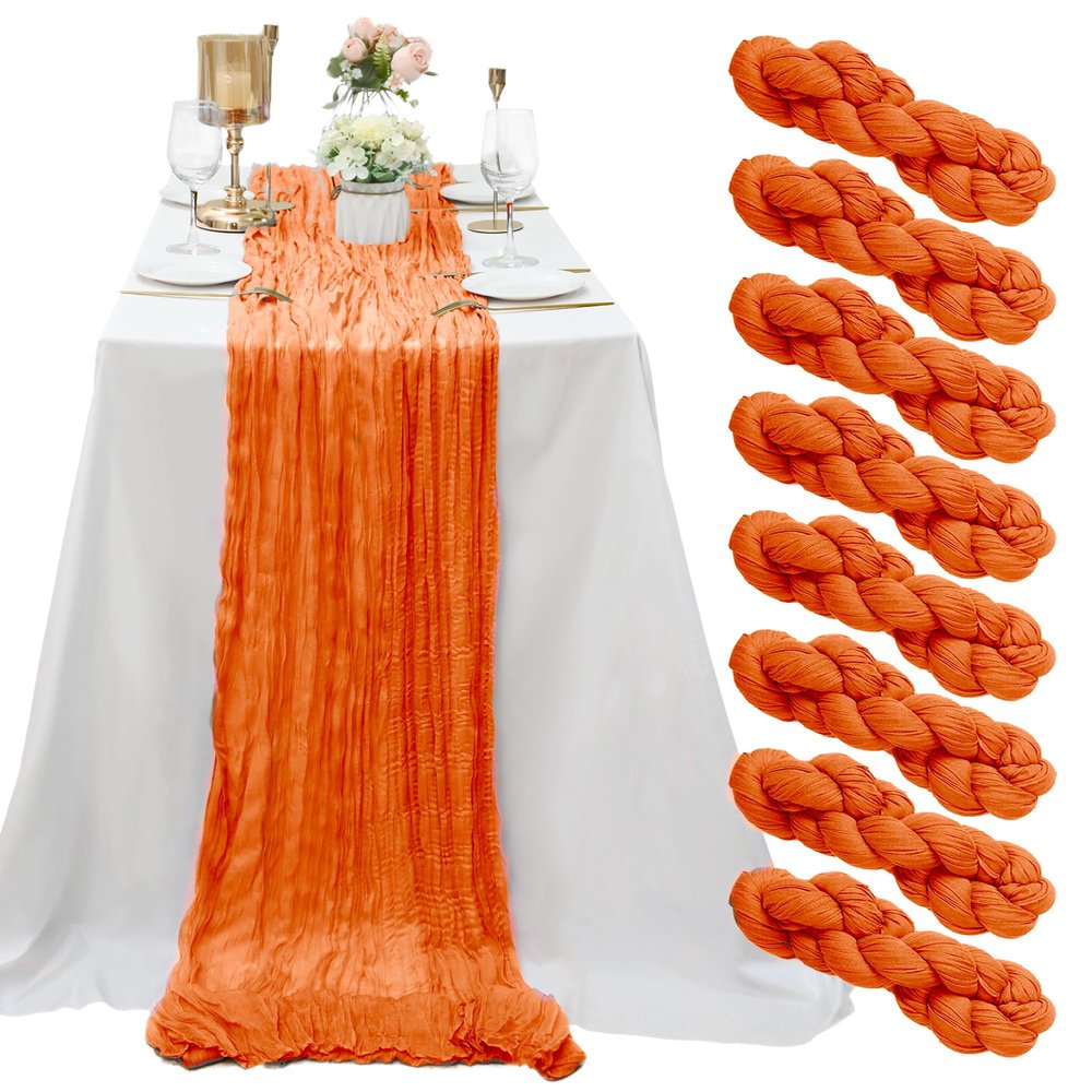 8 Pack Orange Cheesecloth Table Runner 10Ft Gauze Cheese Cloth Table Runner 35x120Inch Boho Table Runners for Wedding Banquet Event Anniversary Bridal Baby Shower Birthday Party Engagement Table Dcor