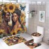ZGDPBYF Bathroom Rugs Set Ultra Soft 3 Pieces Bath Rugs Non Slip, Bathroom Mat, Bathroom Set with Toilet Rugs, Afro Couple Vintage Floral Flower Romantic Love Perfect Plush Bathroom Mats Bathroom Tub view 2
