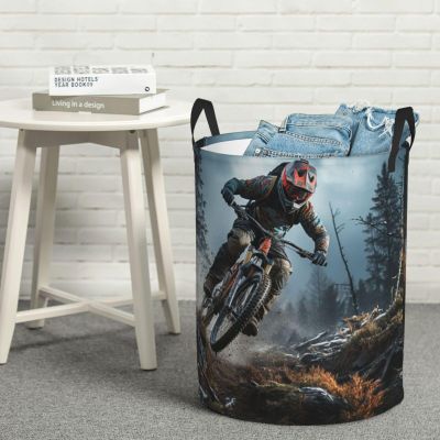 Round Laundry Basket Dirty Clothes Hamper with Handles Mountain Bike Tournament Laundry Hamper for Bathroom Waterproof Circular Hamper Lightweight Round Storage Basket for Blanket Organizer Basket