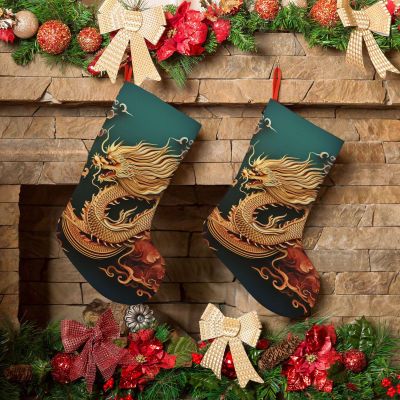 BTCOWZRV Christmas Stockings Dragon Chinese Background Personalized Christmas Hanging Stockings 18 Inches Party Favors Stockings for Xmas Tree Holiday Fireplace Hanging Decoration