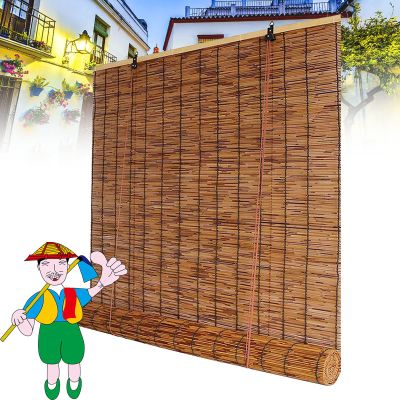 Bamboo Roller Blinds by Retro Bamboo - Roll Up Shades with Lift, Reed Shades, Outdoor/Indoor Privacy, 70x87in Brown