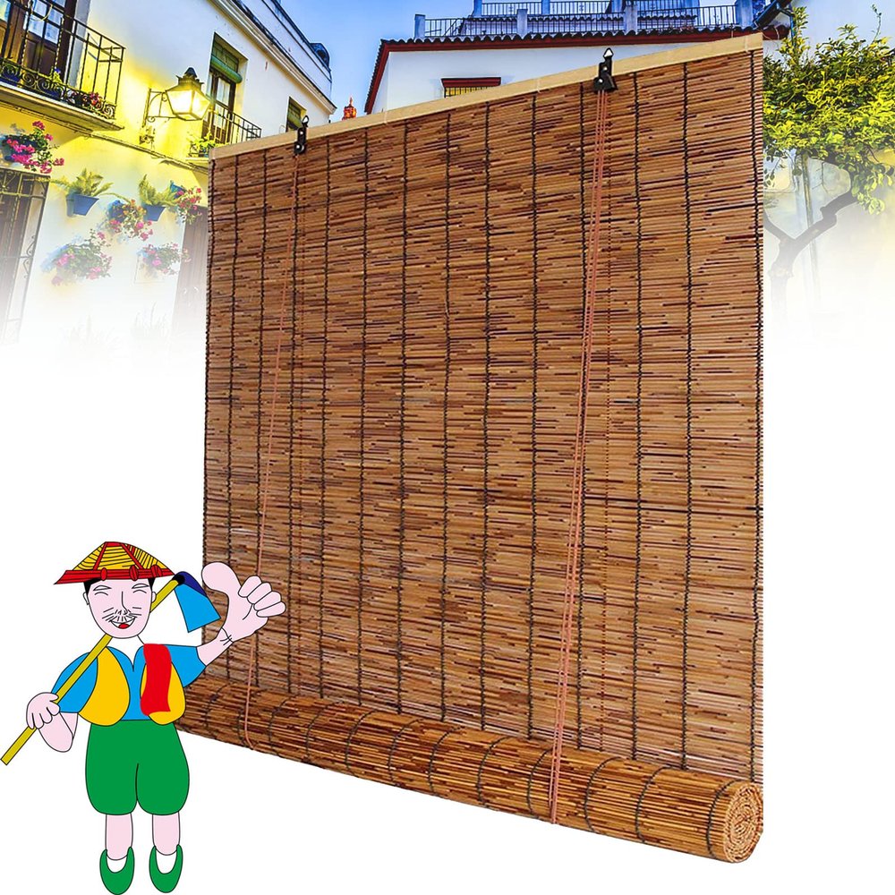 Bamboo Roller Blinds by Retro Bamboo - Roll Up Shades with Lift, Reed Shades, Outdoor/Indoor Privacy, 70x87in Brown