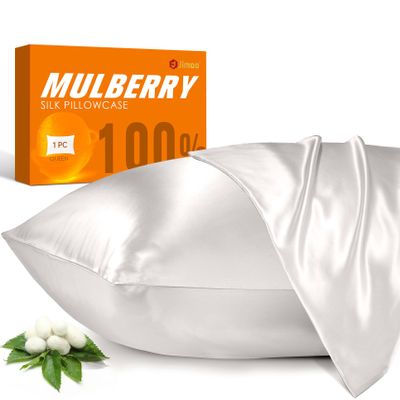 100% Mulberry Silk Pillowcase for Hair and Skin, 22 Momme Pure Natural Silk Pillow Case Both Sided with Zipper, Pillow Cover for Women Mom Men (Ivory White, Queen 20''30'', 2 Pack)