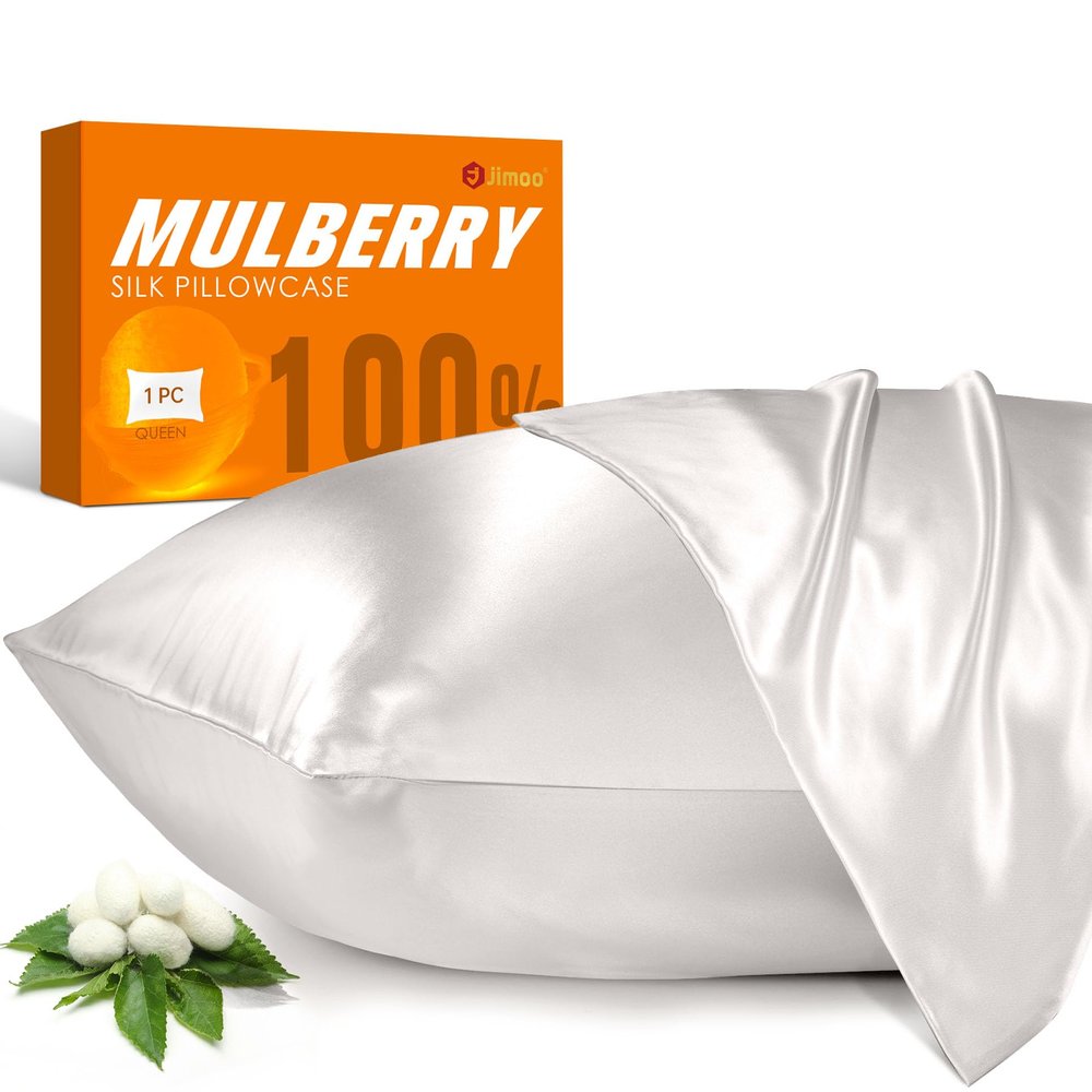 100% Mulberry Silk Pillowcase for Hair and Skin, 22 Momme Pure Natural Silk Pillow Case Both Sided with Zipper, Pillow Cover for Women Mom Men (Ivory White, Queen 20''30'', 2 Pack)